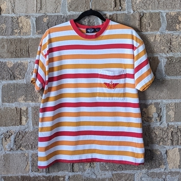 Vintage Tops - Vintage 80s Dockers Striped Preppy Short Sleeve Pocket T-Shirt Large